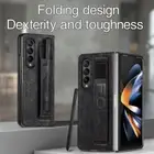 For Samsung Galaxy Z Fold6 Fold5 Fold4 3 Leather Wrist Band Pen Slot Case Cover