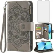iPhone 13 6.1 inch Tempered Glass Screen Protector Leather Flip Wallet Case