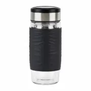 Emsa Tea Mug, tea glass with strainer, double-walled glass, silicone, black 4...