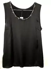 Ann Taylor Tank Top SZ S Black Sparkle Rhinestones Studded NWT