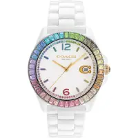 在飛比找momo購物網優惠-【COACH】Greyson 彩色水晶C字陶瓷女錶-白/36