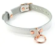 AMARE Stunning White and Rose Gold Leather Ring day collar Col39WhRg