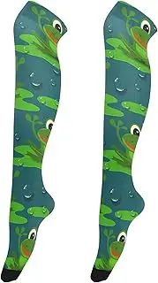 [Caihoyu] Thigh High Tube Socks for Women Casual Fashion Extra Long High Thigh Socks Stockings Thigh High for Weddings Funny Frogs Azure, Funny Frogs Azure