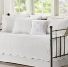 COTTAGE WHITE 6pc DAYBED QUILT SET : FRENCH MATELASSE COVERLET TILE DAY BED