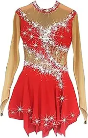 [Zagitova] Figure Skating Dress for Girls Women's Long Sleeve Dance Unitard Mesh Skating Jumpsuit for Competition