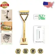 Sustainable Gold Leaf Razor Gift Set - Includes Razor, Stand, and Blade Refill