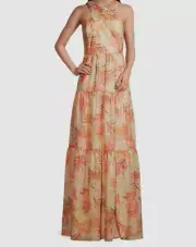 $331 Aidan by Aidan Mattox Women's Beige Metallic Halter Maxi Dress Size 10