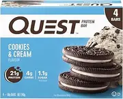 Quest Nutrition Cookies and Cream Protein Bar, High Protein, Low Carb, Keto Friendly, 4 Count