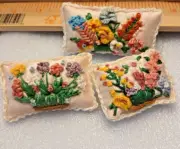 Hand Embroidered Throw Pillows/Cushions 1:12 Scale for Dollhouse - OOK