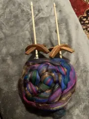 2 Wooden Drop Spindles And 8oz Merino Bamboo Wool Roving