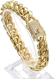 [Jxlepe] Mens Miami Cuban Link Chain 18K Gold 15mm Stainless Steel Curb Necklace with cz Diamond Chain Choker