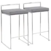 Lumisource Fuji 26 in. Stainless Steel Stackable Counter Stool with Grey Faux of