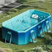 Non-Inflatable Kids' and Adults' Outdoor Foldable Swimming Pool Large Kiddie Hard Plastic Shell Portable Pool with Sturdy Support for Backyard Beach Garden(2.6m/8.5ft)