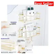 Swift Draining Stainless Steel Bath Caddy - Easy Mount Shower Storage with Hooks