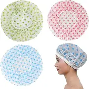 3 Pack Reusable Shower Caps, Durable Waterproof Shower Cap, Portable Elastic Bathing Hair Cap For Women Spa Salon