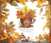 HAPPYNESS IS COFFEE ON A FALL DAY FALL LEAVES CUP COMPUTER MOUSE PAD 9 x 7