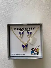HELLO KITTY & FRIENDS Sanrio Kuromi Necklace Earrings Set Gold Flash Plated New