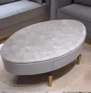 48"x24" White Quartz Stone Kitchen Slab Crystal Oval Sofa Centertop Home Decors