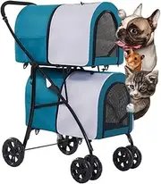 Pet Cat Dog Stroller Travel Carrier 4 Wheel Pet Stroller Pushchair Lightweight Double Dog Pram Stroller, 2 Layers Pet Strollers for Dogs and Cats, Great for Twin or Multiple