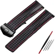 [RAYESS] Carbon fiber pattern Genuine Leather Strap 20mm 22m for tag he-uer F1 watchband wristwatches band leather watch bracelet