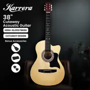 38in Natural Karrera Acoustic Guitar With Pick Guard Steel String Bag