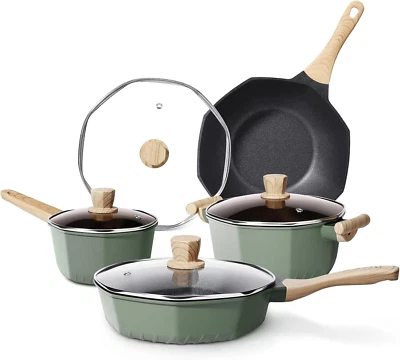 Pots and Pans Set Non Stick, 8 Pieces Induction Cookware, Octagon Nonstick Kitch