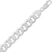 [JewelryWeb] 925 Sterling Silver Beveled Curb Chain Bracelet 8mm Wide With Lobster Clasp Link-Bracelet for Women and Men