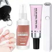 Solid Nail Glue - Solid Soak Off Glue,Long Lasting Adhesive Solid Rhinestone Glue with Remover and Curing Lamp for Acrylic Nails Extension