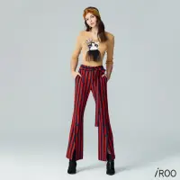在飛比找momo購物網優惠-【iROO】條紋綁帶設計長褲