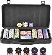 VEVOR Poker Chip Set, 300-Piece Complete Playing Game Set With Carrying Case, Heavyweight 14 Gram Casino Clay Chips, Cards, Buttons and Dices for Texas Hold'em, Blackjack, Gambling