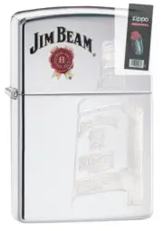Zippo 29524 Jim Beam Bourbon Bottle Chrome Finish Lighter + FLINT PACK