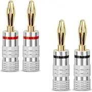 CEFOJQAO Banana Plugs Audio Jack Connector 2 Pairs / 4 pcs, 24k Gold Dual Screw Lock Speaker Connector for Speaker Wire, Wall Plate