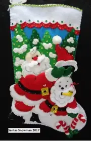 NEW HANDMADE 18" Bucilla Santa's Snowman 2017 Felt Stocking