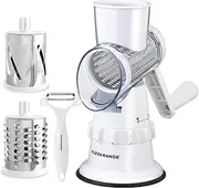 Kleva Sumo Slicer - Rotary Cheese Grater & Vegetable Slicer – Manual Hand Crank Shredder with 3 Stainless Steel Blades | Strong Suction Base, Fast & Effortless Grating for Cheese, Carrots & More