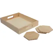 Urban Crafter Pine Rectangular Tray and Hexaganol Coaster Set (5 Pieces)