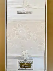 New Vintage Tablecloth & Napkins Gift Set Imported From Japan Mylar Damask White