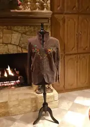 BOB MACKIE’S “DELLA ROBBIA” EMBROIDERED SUEDE JACKET WITH SEAM DETAIL SZ L
