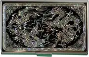 [BinNADA] Mother of Pearl Business Card Case RFID Wallet Slim Holder Twin Dragon metal business card holder for purse metal card wallet Silver Card Holder, Silver, Carry on In3.7(6cm) 2.8oz(80g), Dragon