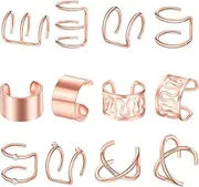 craspire Pack of 12 Hair Accessories in Rose Gold Braid Loc Jewellery Braid Beads Hair Cuffs Metal Charms Rings Clips Hair Braids Decoration for Women Party Music Festival Openwork Geometry