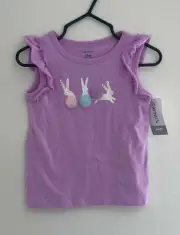 Carter's Baby Girls Cute Bunnies Flutter Short Sleeve Shirt, Purple, 24 M, NWT