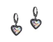 Black Iridescent Crystal Heart Hoop Dangle earrings