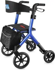 Rollator Walker for Seniors Taller 5.3~7ft with Height-Adjustable Seat Blue