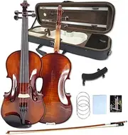 WUQIMUSC Violin 4/4 full set for Beginners, Adults, Students, Aged Spruce Maple Solid Wood Fiddle, Ebony fittings with Hard Case, Shoulder Rest, Bow, Tuner, Extra Strings (dark brown, 1/2 size)