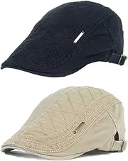 [Andy's Orchids] 2pack Newsboy Hats, Retro Men Cotton Ivy Flat Cap Newsboy Adjustable Beret Cabbie Gatsby Driving Hat Black, Black, One Size