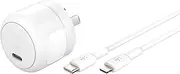 Belkin BoostCharge Compact USB-C Wall Charger 30W + USB-C Cable with Lightning Connector Power Delivery Fast Charging for Apple iPhone 15,14,13 Series, Samsung Galaxy S24, & More -White