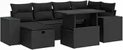 vidaXL 8 Piece Black Poly Rattan Outdoor Garden Sofa Set - Modular Design with Cushions, Built-in Storage, Weather-Resistant, Stylish Contemporary Patio Seating