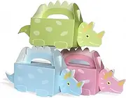 Dinosaur Birthday Party Gift Boxes,30 Pack, 10 x Blue, Green & Pink, Kids Favour Treat Loot Bags, 16cm x 4cm, Boys and Girls for Lollies & Small Toys (30)