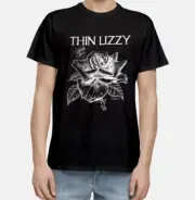 Thin Lizzy Black Rose Men's Black T-Shirt Size S-5XL