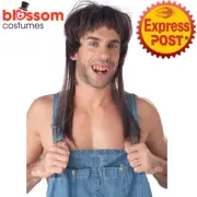 W737 Hillbilly Heartthrob Adult Costume Hair Wig Mullet Fake Teeth Bogan Redneck