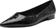 [NEWBELLA] Women's Pointed Toe Flat Ballerina Shoes, PU Minimalist Slip On Flats, Wide Last, Black, 12 Wide